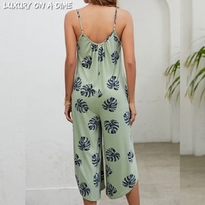 Botanical Print Spaghetti Strap Cropped Jumpsuit main image 1